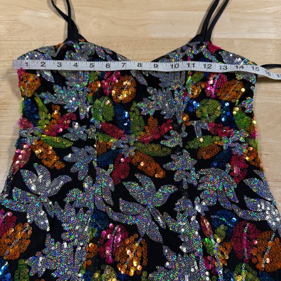 Mac Duggal NWT 26867 Black Sequined Floral Detail Mini Dress Size 2 Sweetheart - Picture 7 of 10